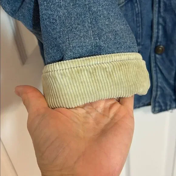 Warm Denim Jacket with Beige Corduroy Collar, XS - Picture 11 of 13